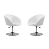 Manhattan Comfort Hopper Swivel Adjustable Height Faux Leather Chair in White and Polished Chrome (Set of 2)