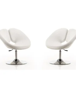 Manhattan Comfort Perch Adjustable Faux Leather Chair in White and Polished Chrome (Set of 2)
