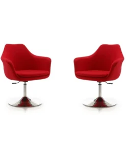 Manhattan Comfort Kinsey Adjustable Height Swivel Accent Chair in Red and Polished Chrome (Set of 2)