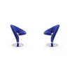 Manhattan Comfort Curl Swivel Accent Chair in Blue and Polished Chrome (Set of 2)