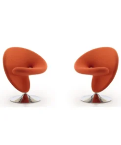 Manhattan Comfort Curl Swivel Accent Chair in Orange and Polished Chrome (Set of 2)