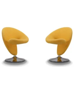 Manhattan Comfort Curl Swivel Accent Chair in Yellow and Polished Chrome (Set of 2)