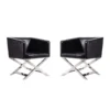 Manhattan Comfort Hollywood Lounge Accent Chair in Black and Polished Chrome (Set of 2)
