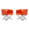 Manhattan Comfort Hollywood Lounge Accent Chair in Orange and Polished Chrome (Set of 2)