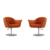 Manhattan Comfort Voyager Swivel Adjustable Accent Chair in Orange and Brushed Metal (Set of 2)