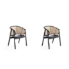Manhattan Comfort Versailles Armchair in Black and Natural Cane, Set of 2