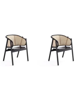 Manhattan Comfort Versailles Armchair in Black and Natural Cane, Set of 2
