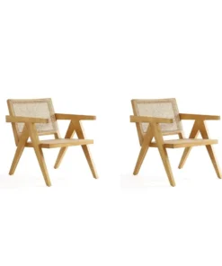 Manhattan Comfort Hamlet Accent Chair in Nature Cane, Set of 2