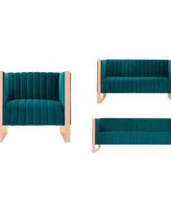 Manhattan Comfort Trillium 3 Piece - Sofa, Loveseat and Armchair Set in Teal and Rose Gold