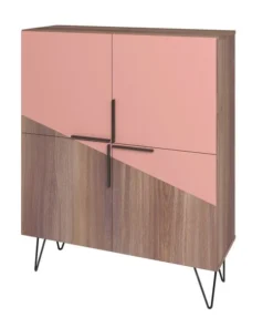 Manhattan Comfort Beekman 43.7 Low Cabinet with 4 Shelves in Brown and Pink