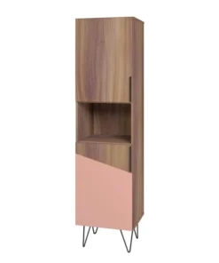 Manhattan Comfort Beekman 17.51 Narrow Bookcase Cabinet with 5 Shelves in Brown and Pink