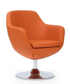 Manhattan Comfort Caisson Faux Leather Swivel Accent Chair in Orange and Polished Chrome