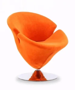 Manhattan Comfort Tulip Swivel Accent Chair in Orange and Polished Chrome