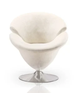 Manhattan Comfort Tulip Swivel Accent Chair in White and Polished Chrome