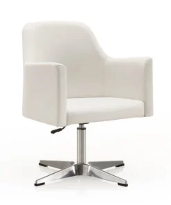 Manhattan Comfort Pelo Adjustable Height Swivel Accent Chair in White and Polished Chrome