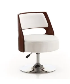 Manhattan Comfort Salon Adjustable Height Swivel Accent Chair in White and Polished Chrome