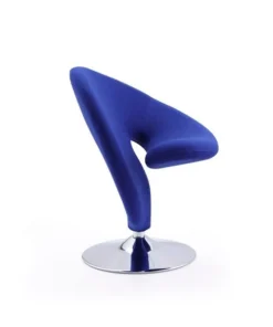 Manhattan Comfort Curl Swivel Accent Chair in Blue and Polished Chrome