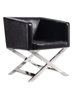 Manhattan Comfort Hollywood Lounge Accent Chair in Black and Polished Chrome
