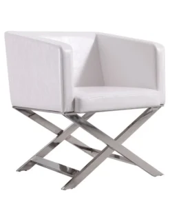 Manhattan Comfort Hollywood Lounge Accent Chair in White and Polished Chrome