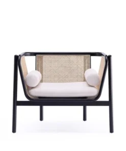 Manhattan Comfort Versailles Accent Chair in Black, Natural Cane and Cream