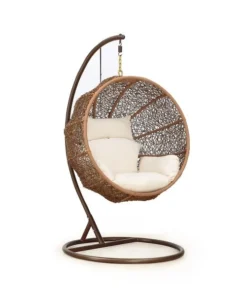 Manhattan Comfort Zolo Hanging Lounge Egg Swing Chair in Cream and Saddle Brown