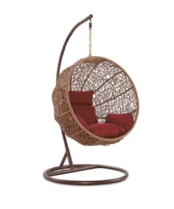 Manhattan Comfort Zolo Hanging Lounge Egg Swing Chair in Red and Saddle Brown