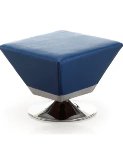 Manhattan Comfort Diamond Swivel Ottoman in Blue and Polished Chrome
