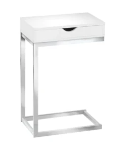 Monarch Specialties Accent Table - Chrome Metal / Glossy White With A Drawer