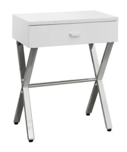 Monarch Specialties Accent Table - 24"H / Glossy White / Chrome Metal
