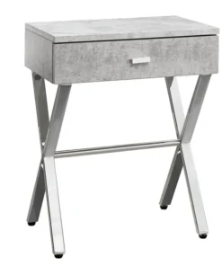 Monarch Specialties Accent Table - 24"H / Grey Cement / Chrome Metal