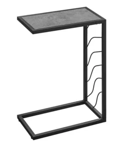 Monarch Specialties Accent Table - 25"H / Grey Stone-Look / Black Metal