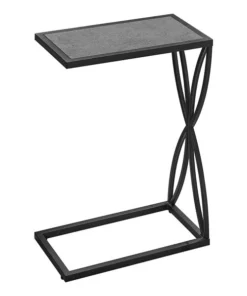 Monarch Specialties Accent Table - 25"H / Grey Stone-Look / Black Metal