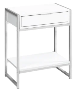 Monarch Specialties Accent Table - 24"H / Glossy White / Chrome Metal