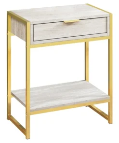 Monarch Specialties Accent Table - 24"H / Beige Marble / Gold Metal