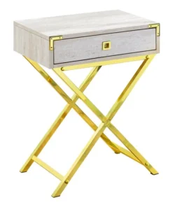 Monarch Specialties Accent Table - 24"H / Beige Marble / Gold Metal