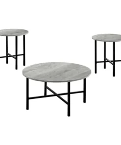 Monarch Specialties Table Set - 3Pcs Set / Grey Reclaimed Wood / Black Metal