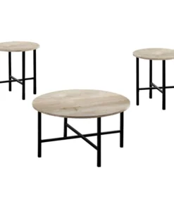 Monarch Specialties Table Set - 3Pcs Set / Taupe Reclaimed Wood / Black Metal
