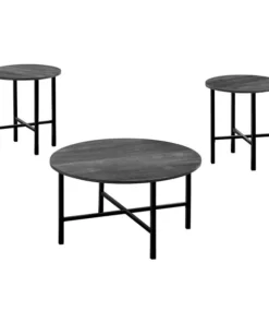 Monarch Specialties Table Set - 3Pcs Set / Black Reclaimed Wood / Black Metal