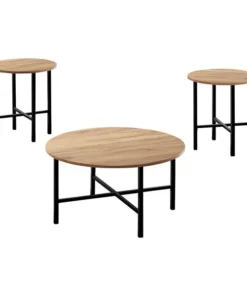 Monarch Specialties Table Set - 3Pcs Set / Golden Pine / Black Metal