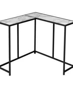 Monarch Specialties ACCENT TABLE - 36"L / WHITE MARBLE / BLACK CORNER CONSOLE