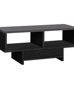 Monarch Specialties COFFEE TABLE - BLACK / GREY TOP WITH STORAGE