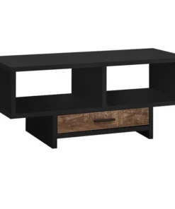 Monarch Specialties COFFEE TABLE - BLACK / BROWN RECLAIMED WOOD-LOOK