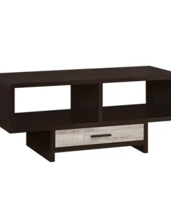 Monarch Specialties COFFEE TABLE - ESPRESSO / TAUPE RECLAIMED WOOD-LOOK