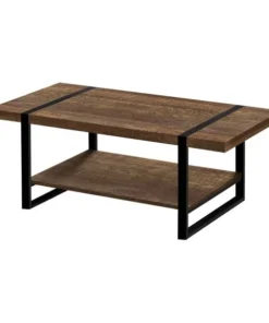 Monarch Specialties COFFEE TABLE - BROWN RECLAIMED WOOD-LOOK / BLACK METAL