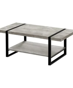 Monarch Specialties COFFEE TABLE - GREY RECLAIMED WOOD-LOOK / BLACK METAL