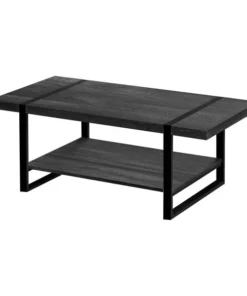 Monarch Specialties COFFEE TABLE - BLACK RECLAIMED WOOD-LOOK / BLACK METAL
