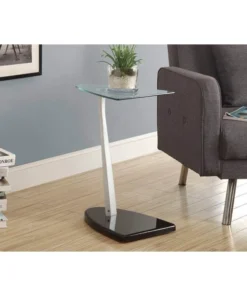 Monarch Specialties Accent Table - Glossy Black / Silver With Tempered Glass