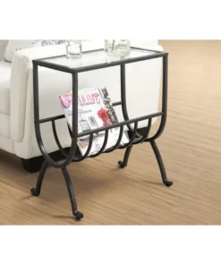 Monarch Specialties Accent Table - Stardust Brown Metal With Tempered Glass