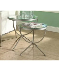 Monarch Specialties Nesting Table - 2Pcs Set / Silver With Tempered Glass