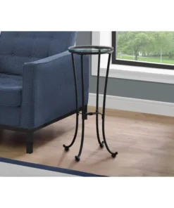 Monarch Specialties Accent Table - Hammered Black Metal With Tempered Glass